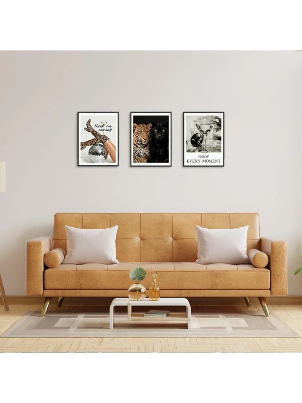 Trendy Leopard Canvas Wall Art Set of 3 - Framed Cheetah Print Decor for Home